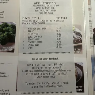 Off only a dollar in the end but the service is what will keep my family eating at other restaurants instead. Avoid eating here!