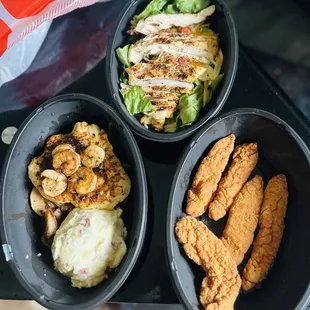 Caesar salad  Fried Chicken breast  Baked chicken with shrimp and mashed potato