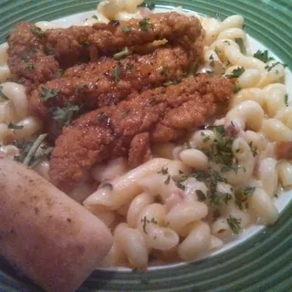 Four-Cheese Mac & Cheese with Honey Pepper Chicken Tenders