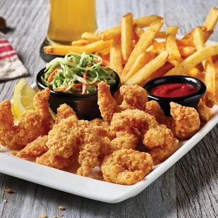fried shrimp and fries