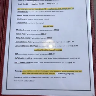 the menu of the restaurant