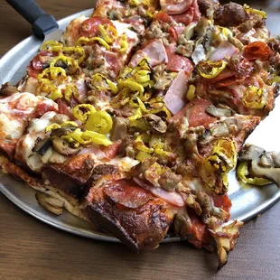 a plate of pizza on a table