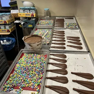 Pretzels, M&amp;Ms and chocolate.