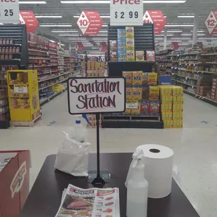 Sanitation stations throughout the store.