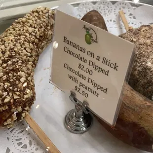 bananas on a stick and chocolate covered donuts