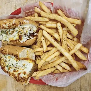 Meatball sub with crispy fries