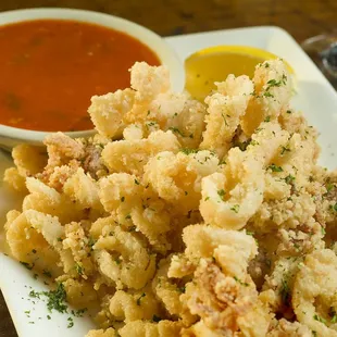 Calamari with spicy marinara for dipping!