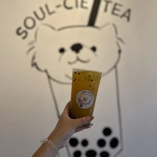 passionfruit green tea with popping lychee boba -- pretty good!