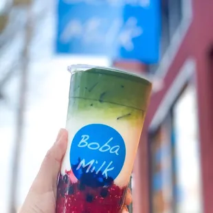 Raspberry Matcha Milk Tea