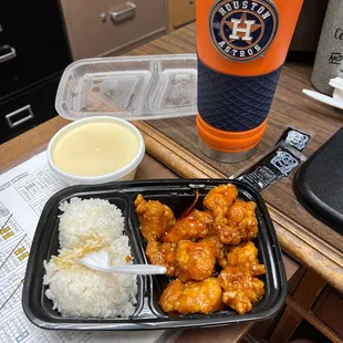 General Tsu's chicken, steamed rice, egg drop soup!  I ate the eggroll!!