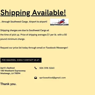 April&apos;s Seafood Ships!