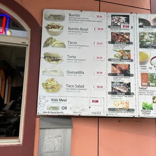 a menu on a wall