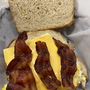 Bacon egg and cheese on fresh sourdough