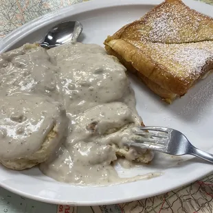 Full biscuits and gravy Cinnamon stuffed French toast