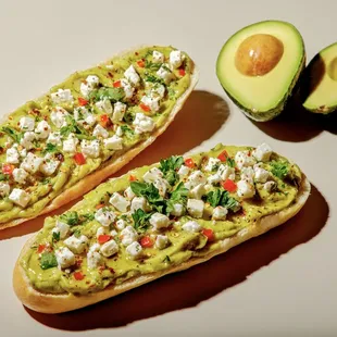 Avocado toast with feta cheese.