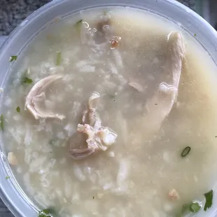 This is the delicious Chicken Porridge in the take out container.