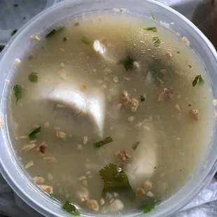 This is the Fish Porridge blended with ginger in the take out container.