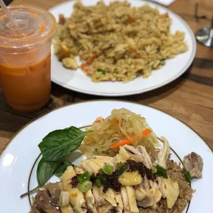 two plates of food on a table