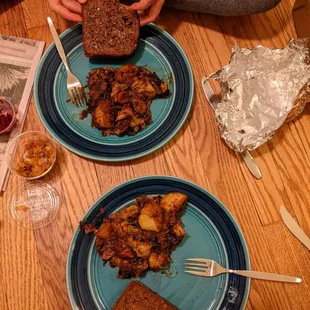 The best dish made out of potatoes, ever. Alongside some marvelous, dense seeded rye (not very sour but delicious and carby)