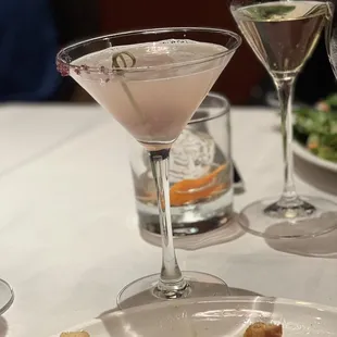 a plate of food and wine glasses