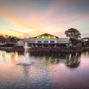 drone shot from across the lake