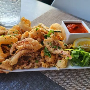 Fried calamari, shrimo, veggie etc.. plate.