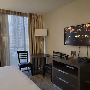 Small room with all the basics plus a nice view with a small open balcony.