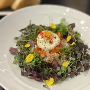 SMOKED SALMON TARTARE Trout Roe. Yuzu Dressing
