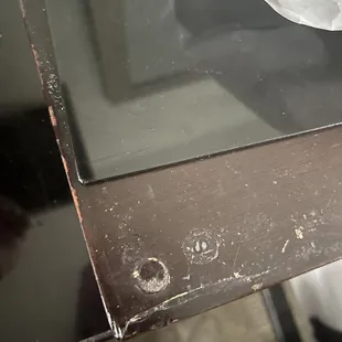 Plastic over the desk but there was crumb residue