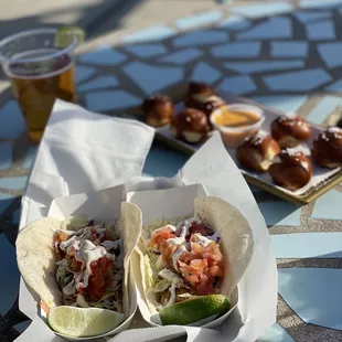 Mahi Mahi Tacos and Pretzel Bites