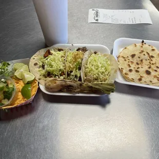 3 taco combo and an extra small quesadilla