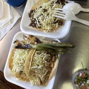 Chicken and carne asada tacos