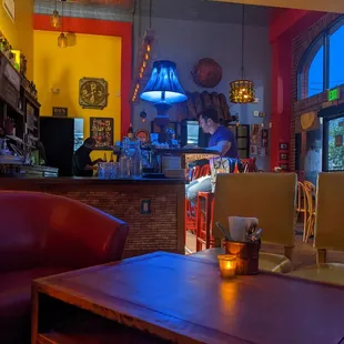 Seated on a comfortable couch!