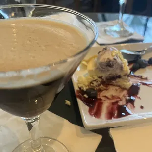 An excellent espresso martini and there lemon blueberry cheesecake dessert.
