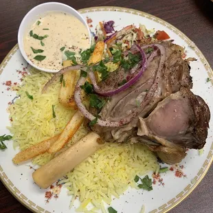 Leg of lamb with saffron rice