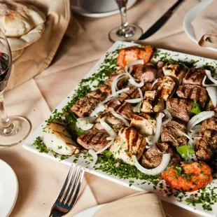 Mashawi plate.Chicken, Lamb, Beef, Kafta