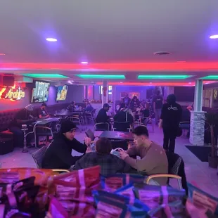 a group of people eating