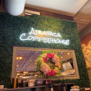 the entrance to the coffeehouse