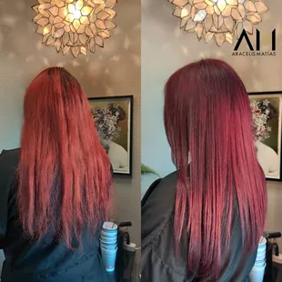 Olaplex treatment and red correction.
