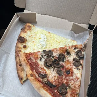 One Bianca slice and one mushroom slice