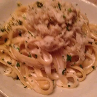 Half of the Alfredo with lump crab