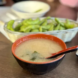 Miso soup and edamame
