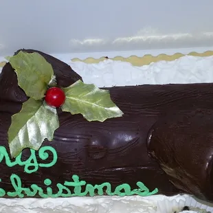 a chocolate christmas log cake