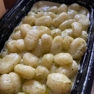 Pesto gnocchi. Very good and it came with parmesan cheese on the side.