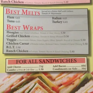 sandwiches, menu