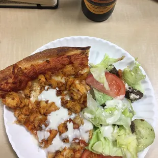 Buff chick pizza + steak tip salad delivered to the office