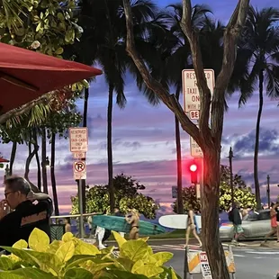 Watching the gorgeous sunset from our table outside