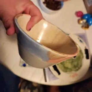 My daughter did this ice cream bowl. She just loves the speckled paint they have.