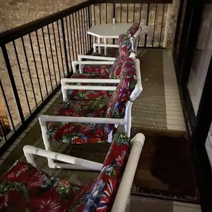 Balcony chairs. The cushions slide down when you sit in them. Not good chairs.