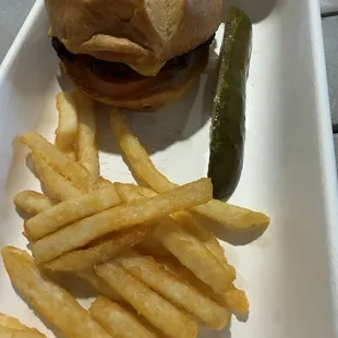 Cheeseburger and fries - good!